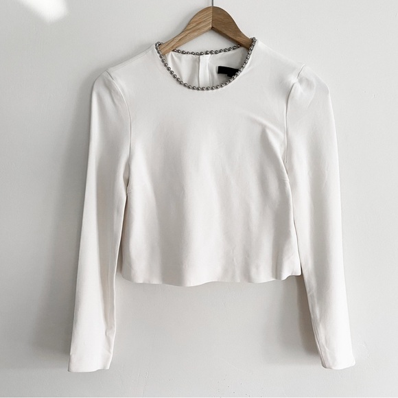 Alexander Wang White Long Sleeve Embellished Neck Top – Size 4 - Picture 6 of 11